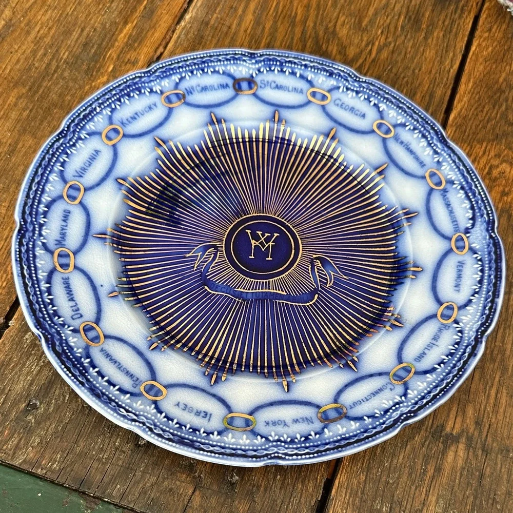 Antique Geo Washington Patriotic Trfrware Plate Made in England Alden R Vaughan